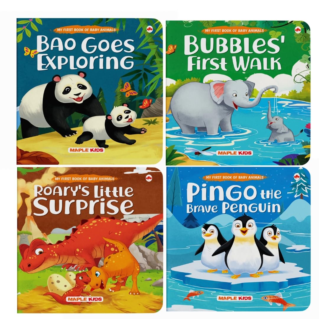Story Books for Kids - Baby Animal Stories (Set of 4 Books) (Illustrated) - Board Book - Bedtime Stories - Age 2+ Years - Bao Goes Exploring, Pingo ... Aloud to Infants, Toddlers - Hardbound Book