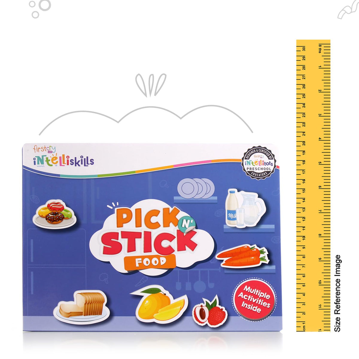 Intelliskills Premium Pick N' Stick Food Montessori Activity Busy Book with Reusable Stickers|Early Learning Activity Book for 2+Years Old|Sticker Book For Kids|Best Birthday Gift for Children|English