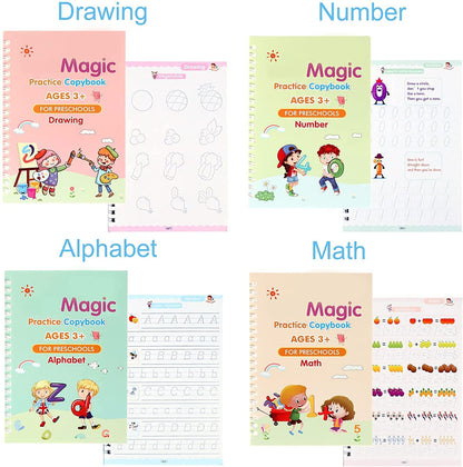 ZOQWEID Magic Practice Copybook (4 BOOK + 1 pen + 10 REFILL) Number Tracing Book for Preschoolers with Pen, Magic Calligraphy Copybook Set(19*13 CM) 2026: ENGLISH
