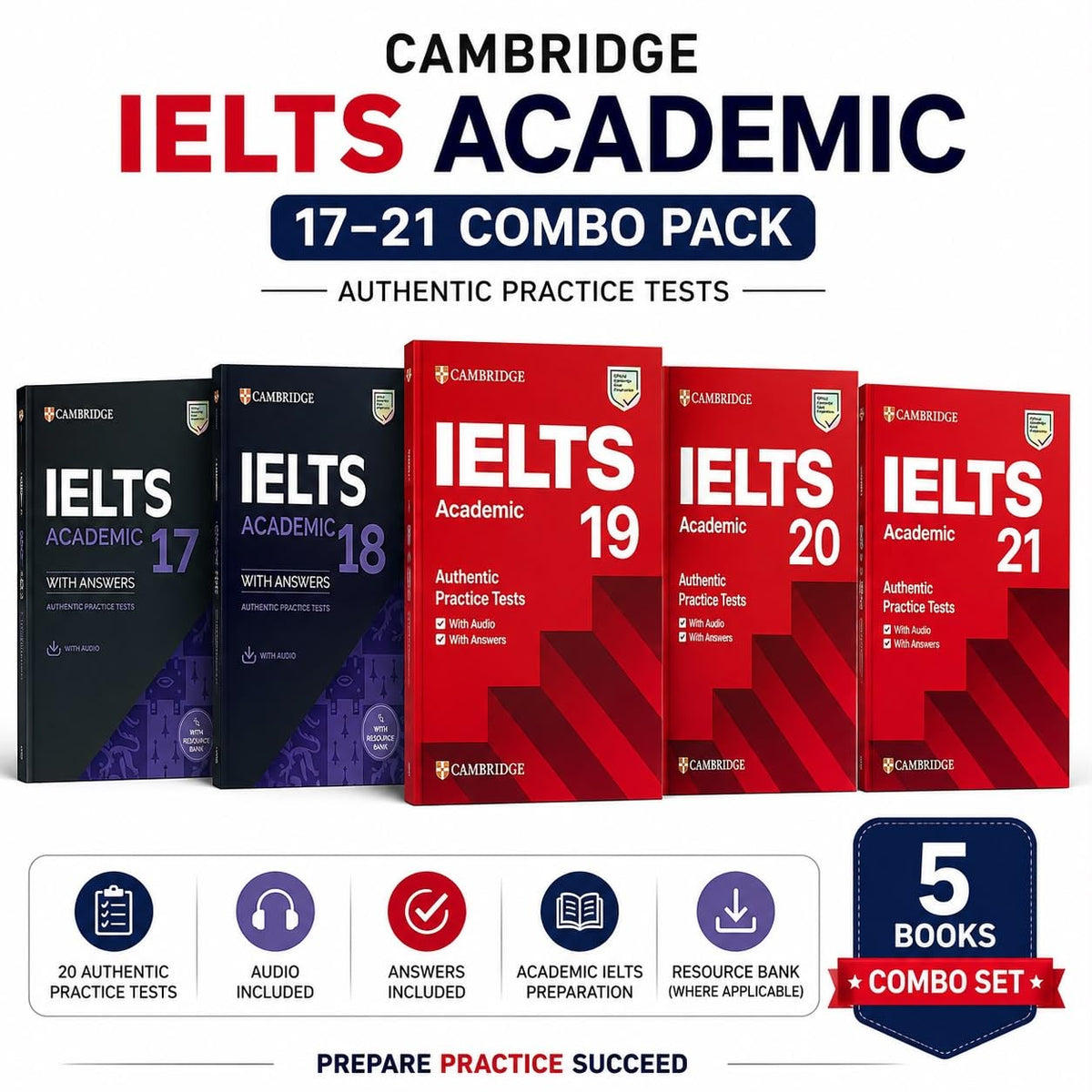 Cambridge IELTS Academic 17-21 Combo Pack, 5 Books Set