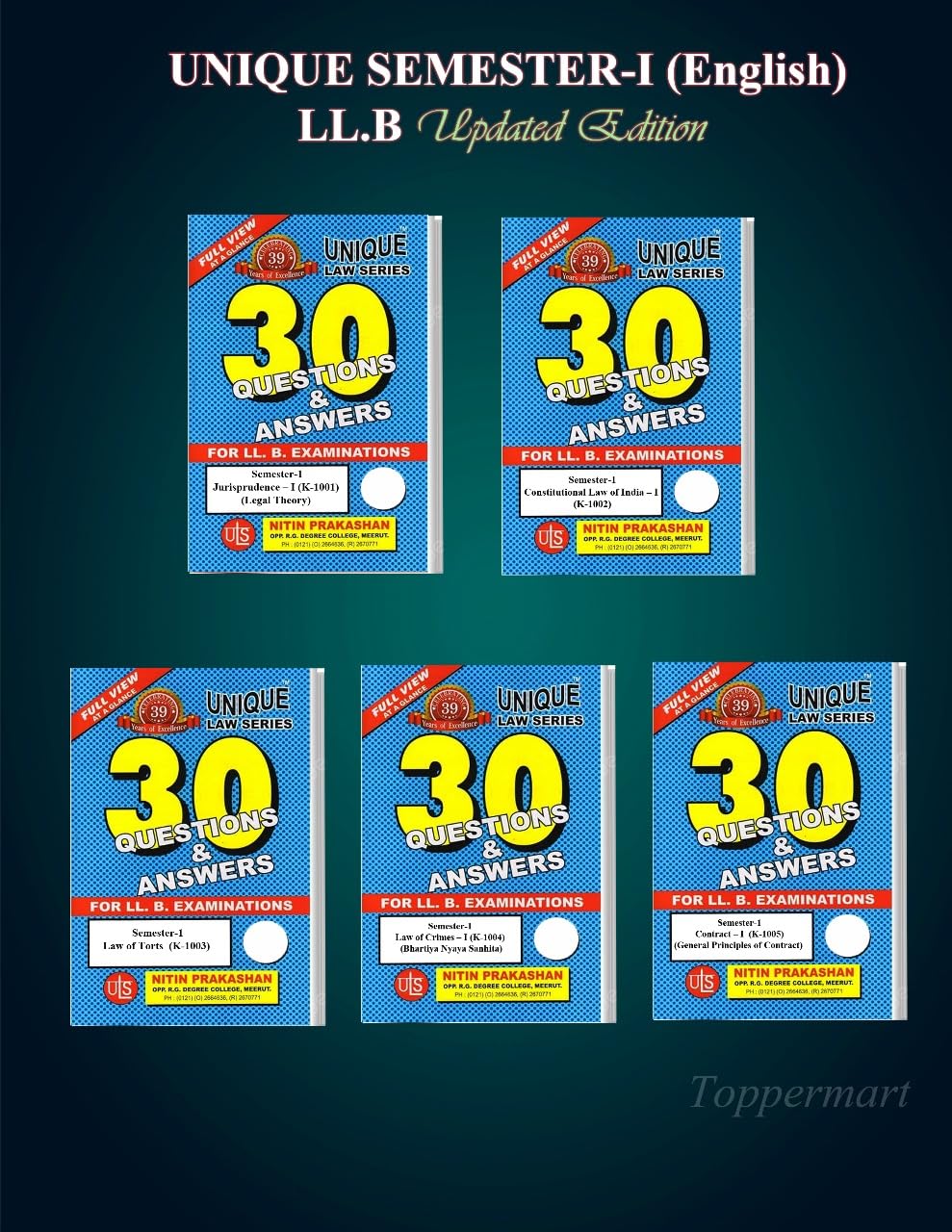Unique Law Series 30 Q & A For LLB Examination 1st Semester COMBO (Constitutional Law Of India-1, Law of Tort, Contract -1, Jurisprudence-1, Law Of Crimes (BNS) (Paperback, UNIQUE) Edition 2025.