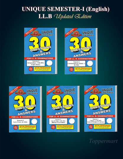 Unique Law Series 30 Q & A For LLB Examination 1st Semester COMBO (Constitutional Law Of India-1, Law of Tort, Contract -1, Jurisprudence-1, Law Of Crimes (BNS) (Paperback, UNIQUE) Edition 2025.