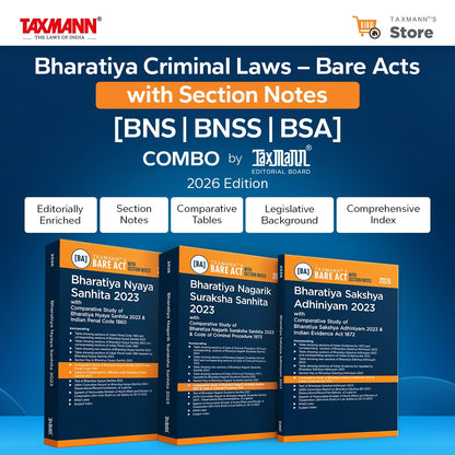 Taxmann's Bharatiya Criminal Laws – Bare Acts with Section Notes COMBO [BNS | BNSS | BSA] – Editorially Enriched | Practice-ready Reference—Far Beyond Conventional Bare Acts | Set of 3 Books