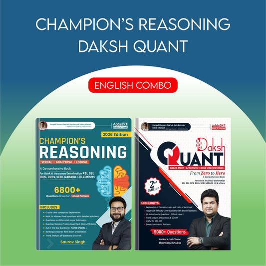 Set of 2 Daksh Quantitative Aptitude 2'0 by Shantanu Shukla | Math| Data Interpretation and Champion Reasoning 3.0 For RBI | SBI | IBPS | RRB | SSC | ... exams (English Printed Edition) By Adda247