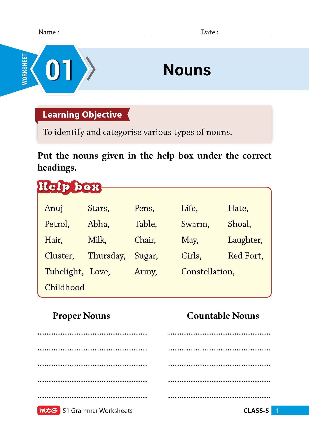MTG 51 English Grammar Worksheets Class 5 – Grammar Work books to practice English concepts in interactive way (Based on CBSE/NCERT)