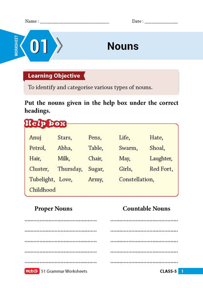 MTG 51 English Grammar Worksheets Class 5 – Grammar Work books to practice English concepts in interactive way (Based on CBSE/NCERT)