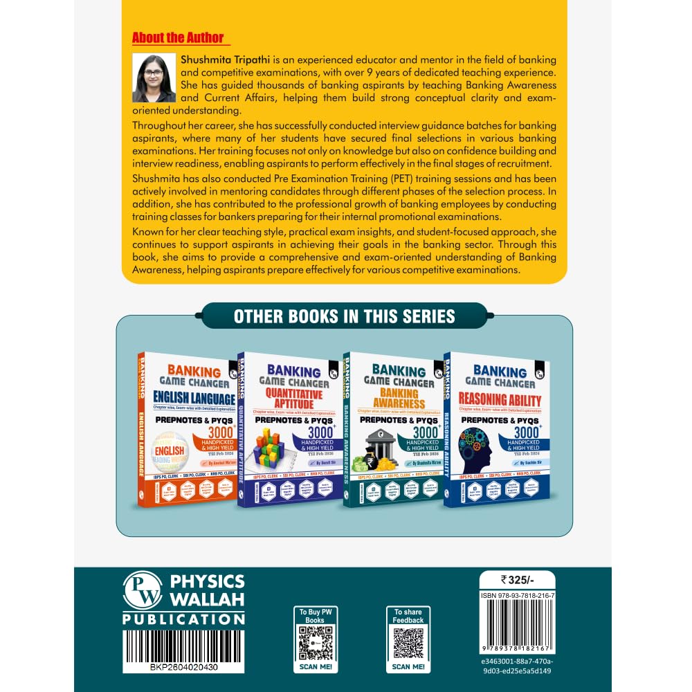 PW Banking Game Changer Banking Awareness Prepnotes & 3000+ PYQs By Shushmita Mam For 2026-27 Exams | Chapterwise Theory with 15 Online CBT Tests | ... & Clerk, SBI PO & Clerk, RRB PO & Clerk Exams