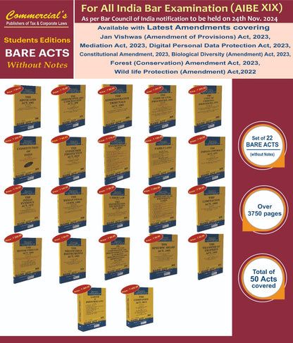 AIBE Bare Acts Combo without Notes 2024 EDITION- as per Bar Council of India Guidelines set of 22 Bare Acts covering 50 Acts COMPLETE SYLLABUS - LATEST 2024 EDITION Paperback – 1 January 2024