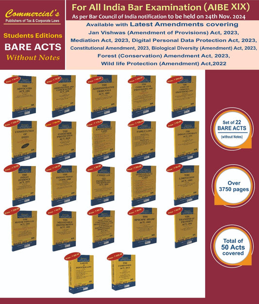 AIBE Bare Acts Combo without Notes 2024 EDITION- as per Bar Council of India Guidelines set of 22 Bare Acts covering 50 Acts COMPLETE SYLLABUS - LATEST 2024 EDITION Paperback – 1 January 2024