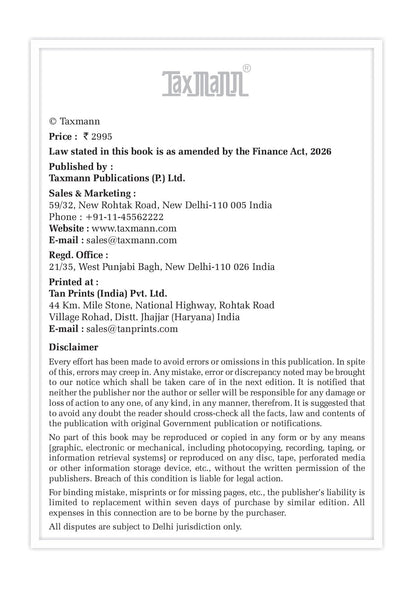 Taxmann's Income-Tax Act 1961 [Finance Act 2026] – Most Authoritative Reference on Direct Tax—Presenting the Full Text of the Act alongside the Finance Act 2026 | STT & CTT Provisions | Others