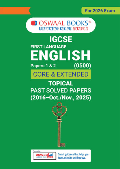 Oswaal IGCSE First Language English (Papers 1,2,3,4) Core & Extended | Topical Past Solved Papers (2016-Oct.-Nov., 2025) | For 2026 Exam | Aligned with Cambridge IGCSE™ Coursebook | with Oswaal AI