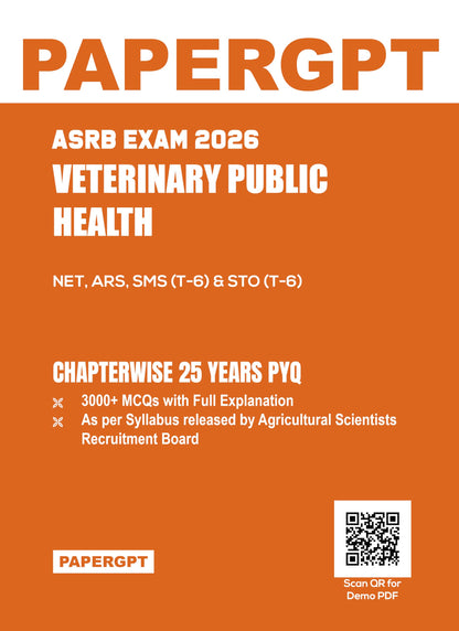 ASRB Exam 2026 Veterinary Public Health | NET, ARS, SMS (T-6) & STO (T-6) | Chapterwise 25 Years PYQ | 3000+ MCQs with Full Explanation