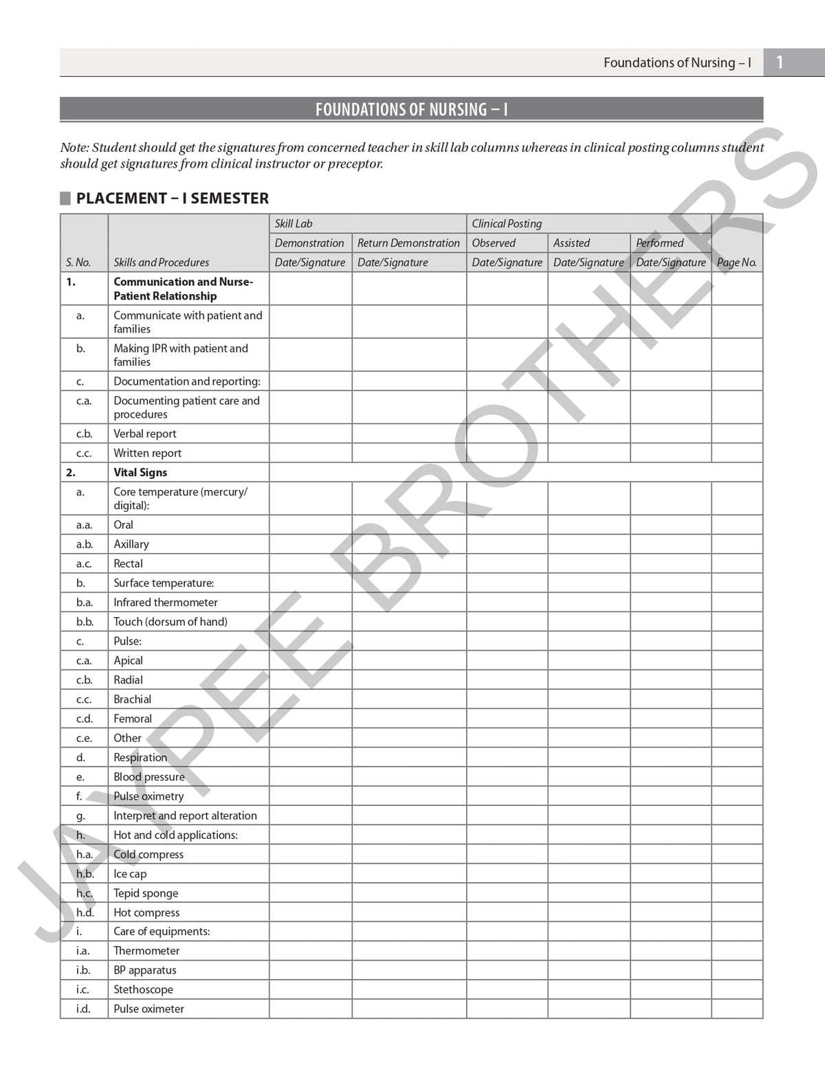 Cumulative Record Book - Fundamentals of Clinical Nursing for BSc Nursing Students | Complete Skill Checklists, Clinical Diary and Semester-wise Evaluation as per Revised INC Syllabus