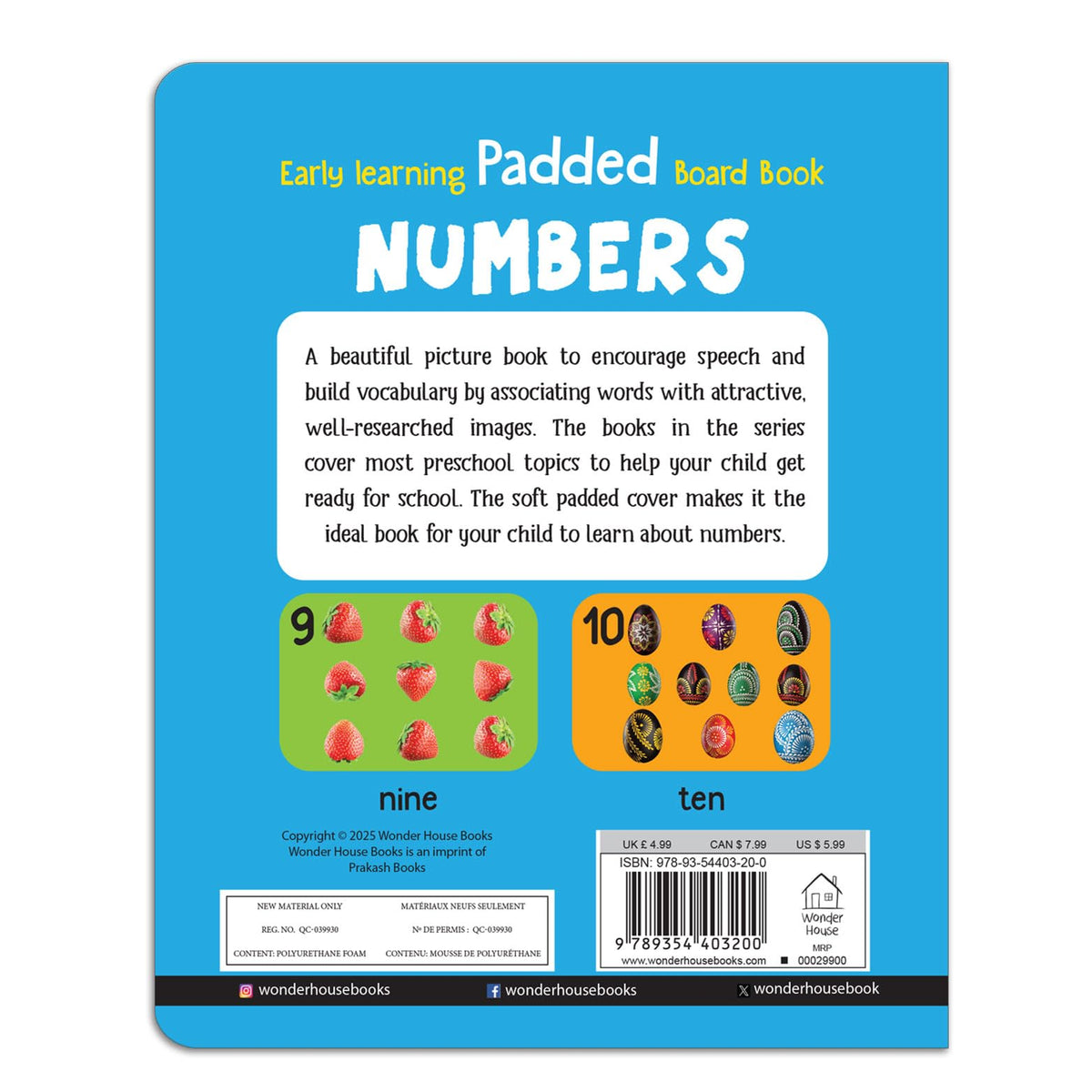 Early Learning Padded Book of Numbers: Board Book for Kids | Learn Counting from 1 to 20 with Bright and Engaging Pictures | Durable Padded Board Book for Babies, Toddlers & Preschoolers | Ages 0–5 Years