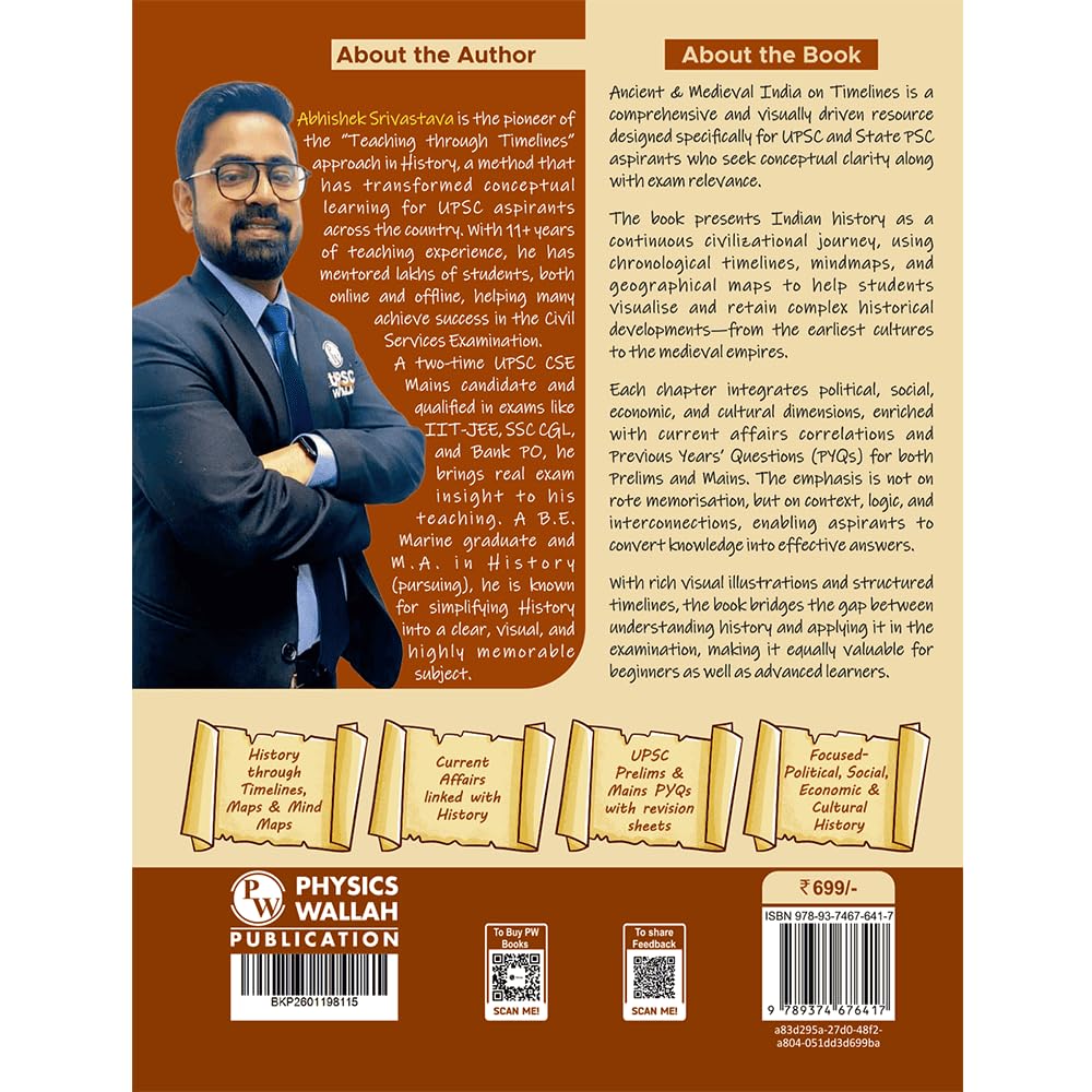 PW UPSC Books 2026 – Ancient & Medieval Indian History Handwritten Notes for UPSC Prelims & Mains GS Paper 1 | Timelines, Maps & Mind Maps | By Abhishek Srivastava Sir | Timelines Series