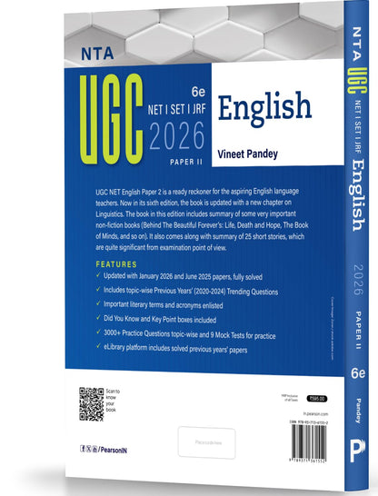 Pearson NTA UGC NET English Paper 2 2026 6th Edition | For NET/SET/JRF | Solved 2025–26 Papers, 3000+ MCQs, Linguistics, PYQs & Mock Tests (UGC preparation series 2026)