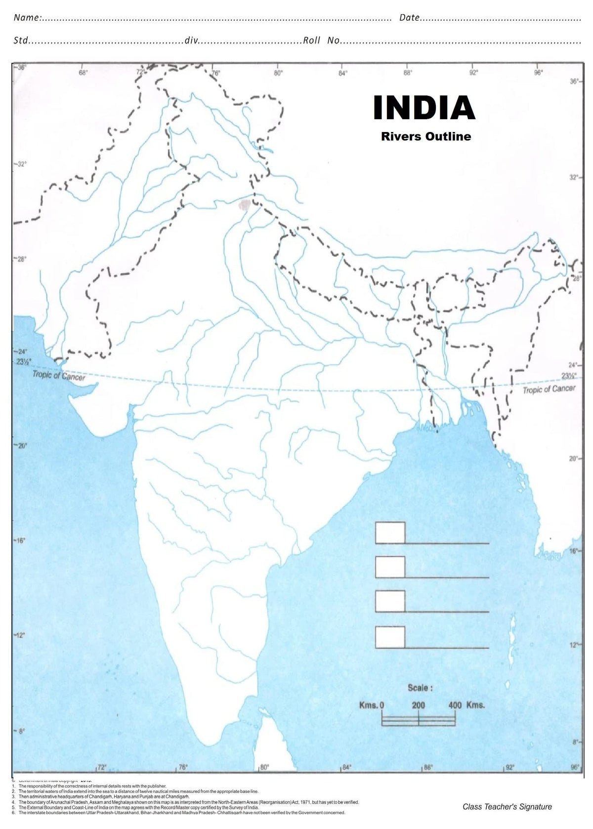 India Political & India Rivers (50 Nos Each) Outline map | A4 Size (100 maps) | Multipurpose map For School/College Assignments/Projects/Practical Paper Print