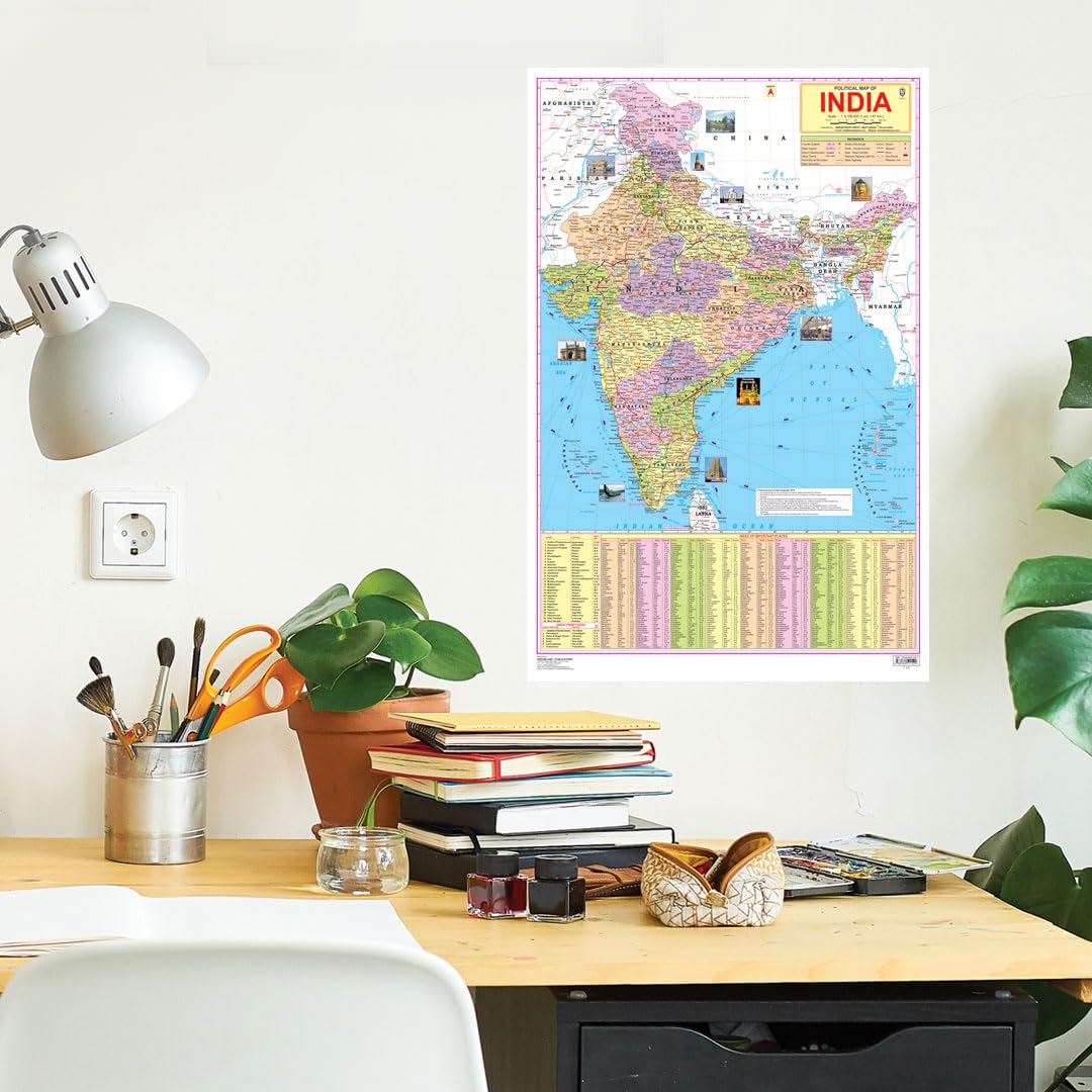 India Map Educational Wall Chart (48 x 73 cm) – Both-Side Laminated with New Union Territories of Jammu & Kashmir and Ladakh | Detailed Political & Physical Features | Durable, Colourful & Up-to-Date Map for School, Home and Office