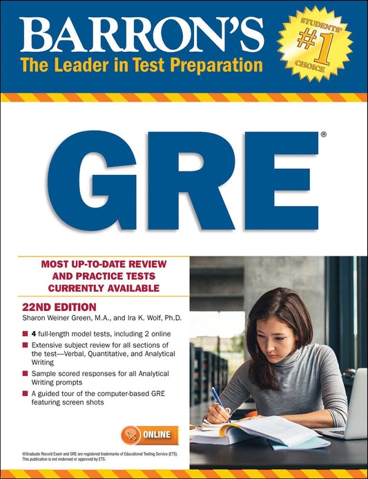 GRE with Online Tests (Barron's Test Prep) by Sharon Weiner Green M.A. (Author), Ira K. Wolf Ph.D. (Author) book cover