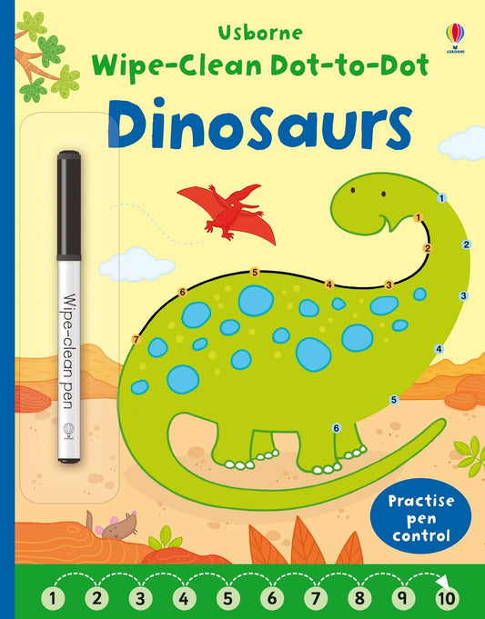 WIPE-CLEAN DOT-TO-DOT DINOSAURS book cover
