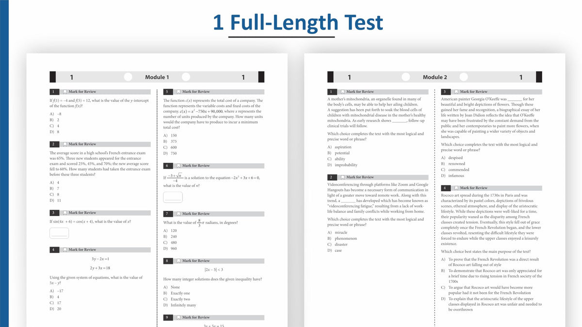 Digital SAT Complete Prep: Reading & Writing + Math with 1000+ Practice Questions, Full-Length Tests, and Detailed Explanations (Set of 2 books)