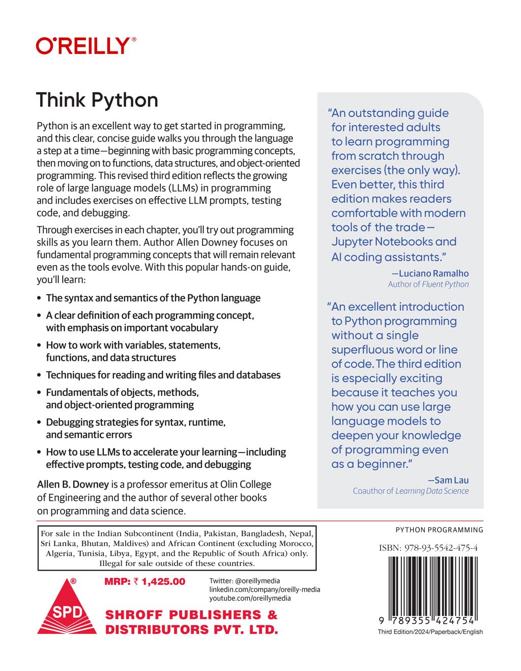 Think Python: How to Think Like a Computer Scientist, Third Edition (Grayscale Indian Edition)