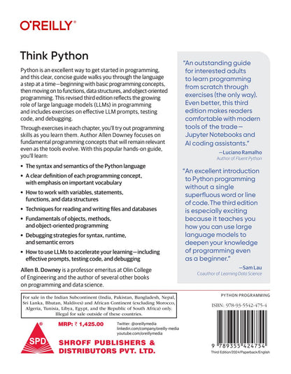 Think Python: How to Think Like a Computer Scientist, Third Edition (Grayscale Indian Edition)