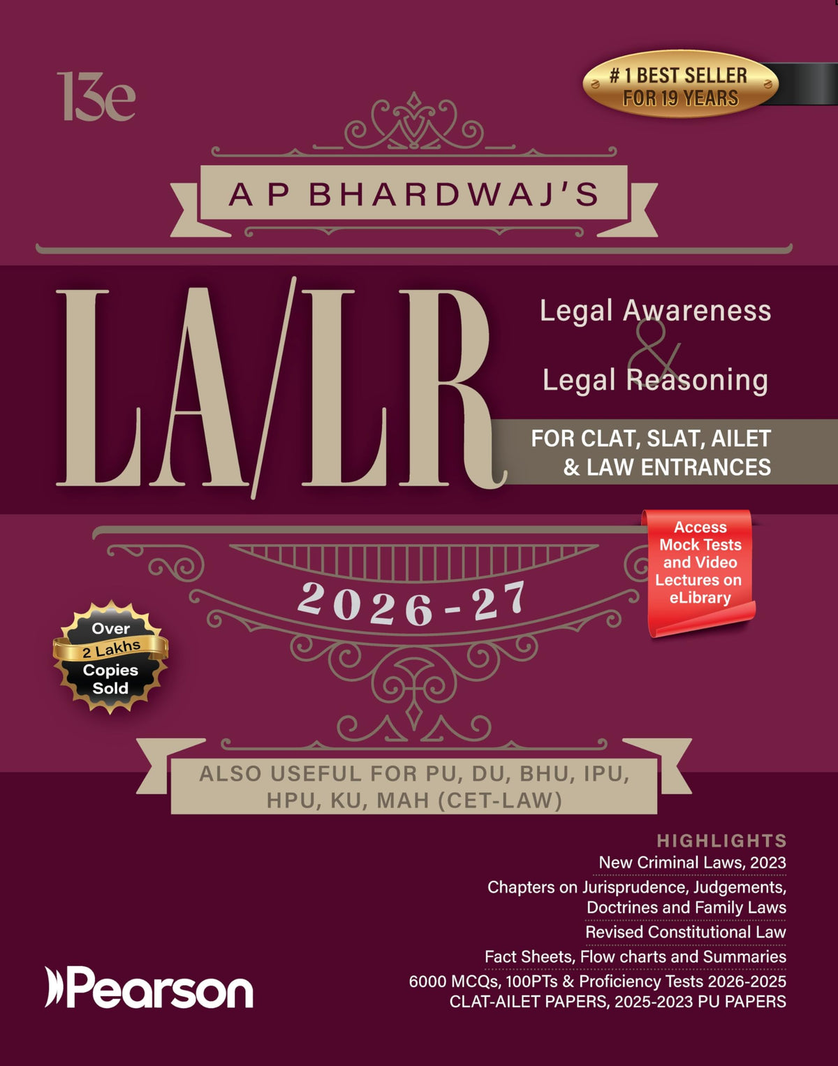 Pearson Complete CLAT Manual + 16 Solved Papers CLAT & AILET 2019–2026 + Legal Awareness & Reasoning + Legal Aptitude Workbook 2026–27 | For CLAT, ... Law Entrances | PYQs, 6000+ MCQs & Mock Tests