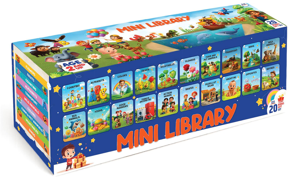 My First Library Box Set (20 Board Books) | Premium Quality Kids Books for 1 Year - 4 Year Old | Early Learning Books - Alphabets, Numbers, Rhymes, ... Flowers, Birds, Transport, Pet & Wild Animals