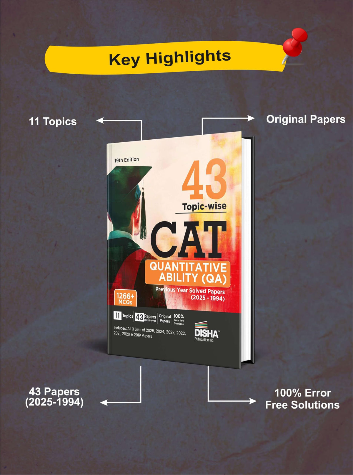 Disha 43 Topic-wise CAT Quantitative Ability (QA) Previous Year Solved Papers (2025 - 1994) 19th edition | Previous Year Questions PYQs for CAT 2026
