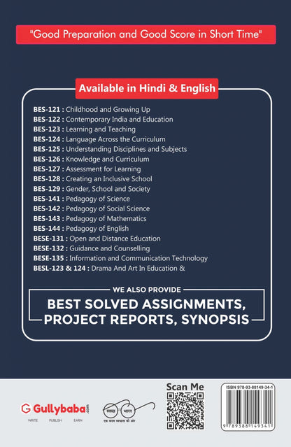 IGNOU BES-129 Gender, School and Society (ENG) for B.Ed. Sem - Latest Edition Help Book with Solved Previous Year's Question Papers and Important Exam Notes - By Gullybaba