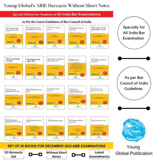 Young Global's AIBE (All India Bar Examination) 20 Bareacts set without short notes, as per Bar Council of India Guidelines covering latest up to date amendments Edition September 2023