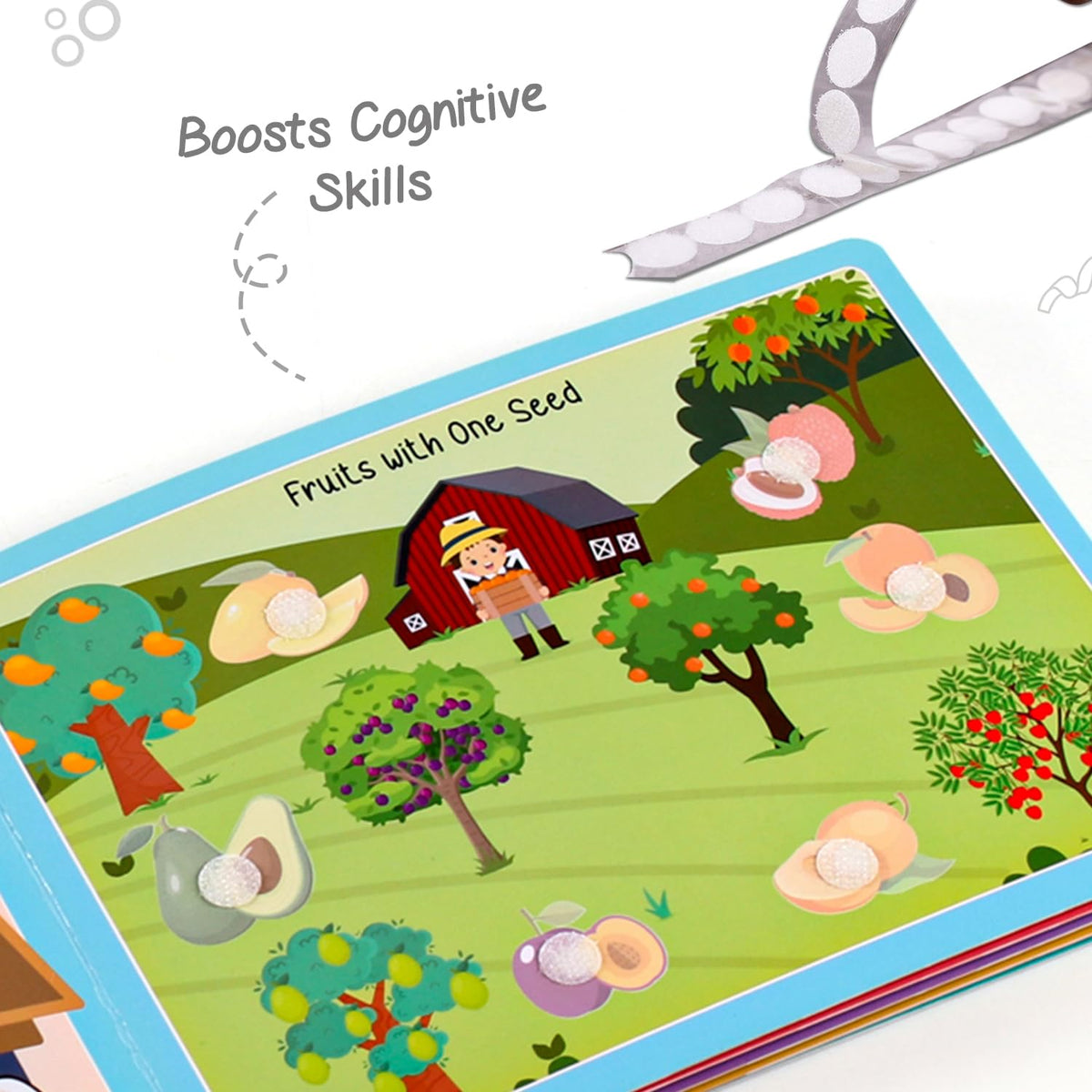 Intelliskills Premium Pick N' Stick Food Montessori Activity Busy Book with Reusable Stickers|Early Learning Activity Book for 2+Years Old|Sticker Book For Kids|Best Birthday Gift for Children|English