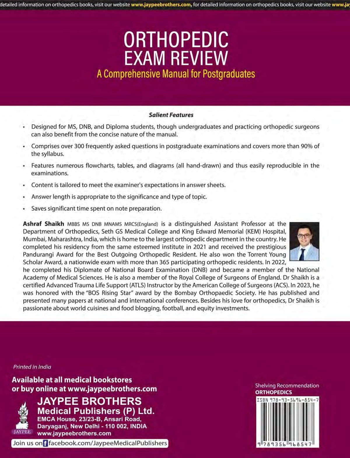 Orthopedic Exam Review, 2/E for MS, DNB & Diploma Orthopedic Postgraduates | 300+ PG Exam Questions with Hand-Drawn Flowcharts, Tables & Diagrams for ... A Comprehensive Manual for Postgraduates: 1
