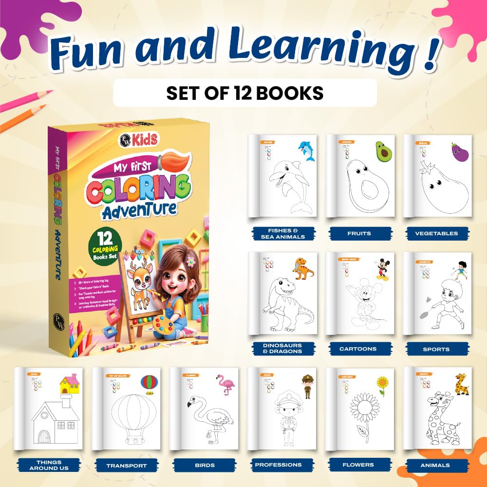 Set of 12 Colour Time Colouring Book for Kids, Fun Activity Book for Boys & Girls, Drawing Book for Kids 3-5 Years Old, Birthday & Return Gift