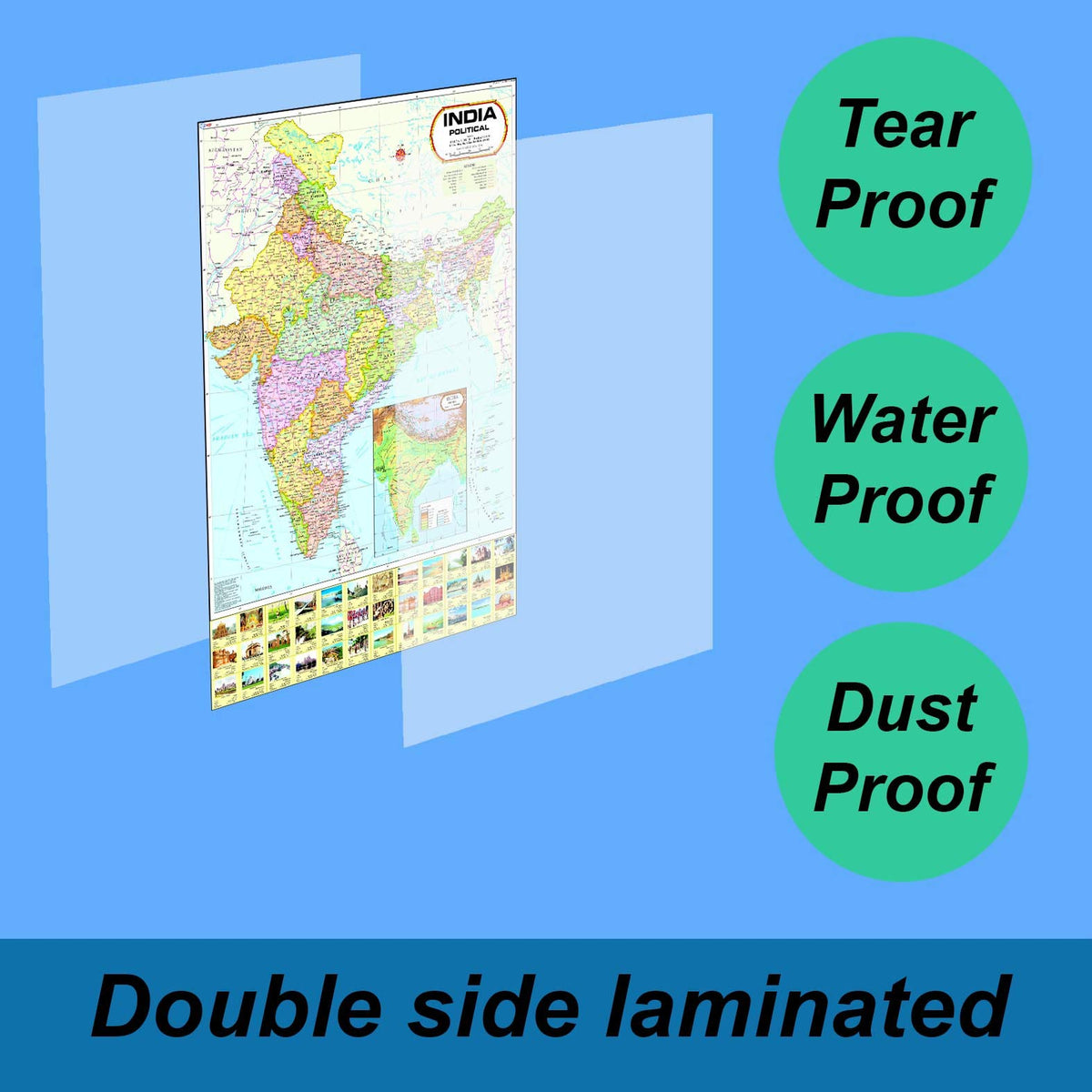 India Map & World Map Combo | LAMINATED | Size : 70 X 100 cm | India Map | World Map | Tear-Resistant, Waterproof, Adhesive Back Strips