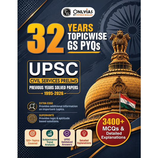PWOnlyIAS upsc pyq book prelims | 32 Years (1995–2026) Topicwise General Studies Paper 1 | 3400+ MCQs with Detailed Explanations | Civil Services IAS Book | UPSC Books 2026