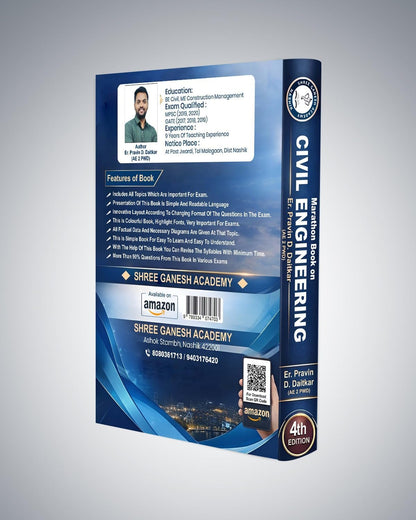 MARATHON BOOK ON CIVIL Engineering - 4th/Ed. - For MPSC | PWD | BMC | SSC | WRD | WCD | TPA | RRB | CIDCO | MIDC | - And All Civil Engineering Exams - Updated 4th Ed. For 2026-27 Exams