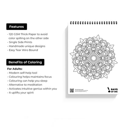 Rays Of Ink Mandala Coloring Book Combo For Young and Adults | Ideal For Stress Relieving, Relaxing & Meditation | Enhances Fine Motor Skills| 120 GSM Thick Paper | Set of 2 (Beginner and Advanced)