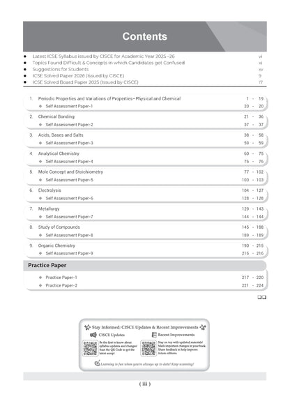 Oswaal Class 10 ICSE Question Bank Chemistry (2017-2026) | For 2027 Exam Chapter-wise & Topic-wise with Competency Based Questions | Includes 2026 Paper - fully solved | Self-Assessment Papers