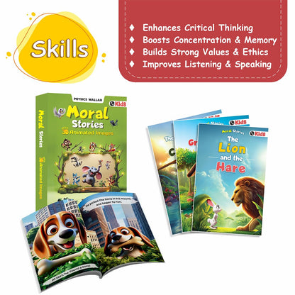 Set of 10 Moral Story Books for Kids, Short Illustrated Bedtime Stories with 3D Animated Images, Read-Aloud Story Books for 3-6 Years