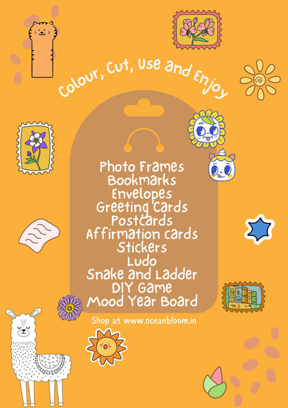 Colour and Create | Tear Out 61 items | DIY coloring book | Photo Frames, Ludo, Bookmarks, Stickers, Greetings Cards, and more | Craft Book | Colouring Book | Art Book