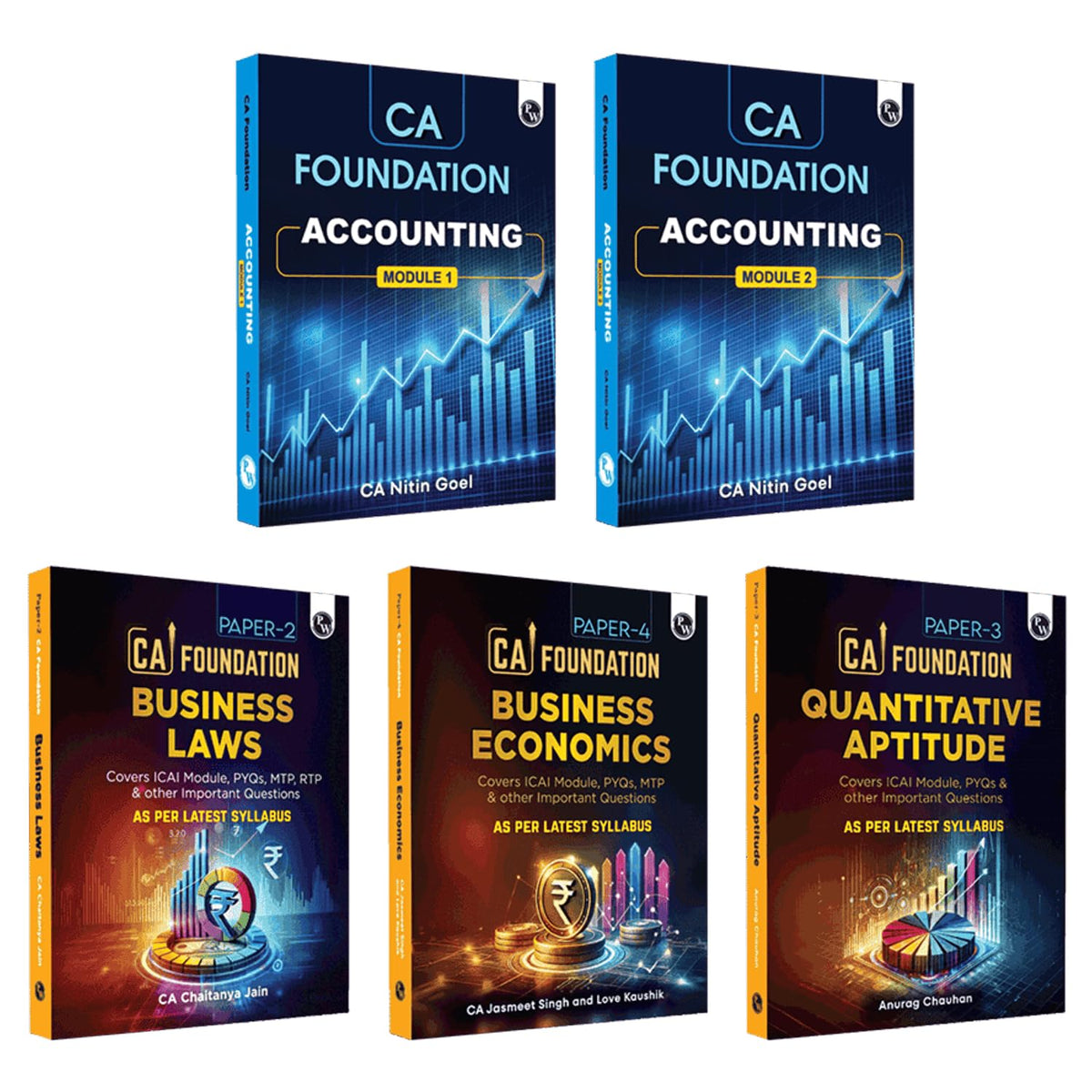 PW CA Foundation Accounting Vol 1&2-Nitin Goel, Business Law-Chaitanya Jain, Business Economics- Love Kaushik & Jasmeet Singh, Quantitative Aptitude- ... Set of 5 Books For 2026 Exam [Paperback] PW