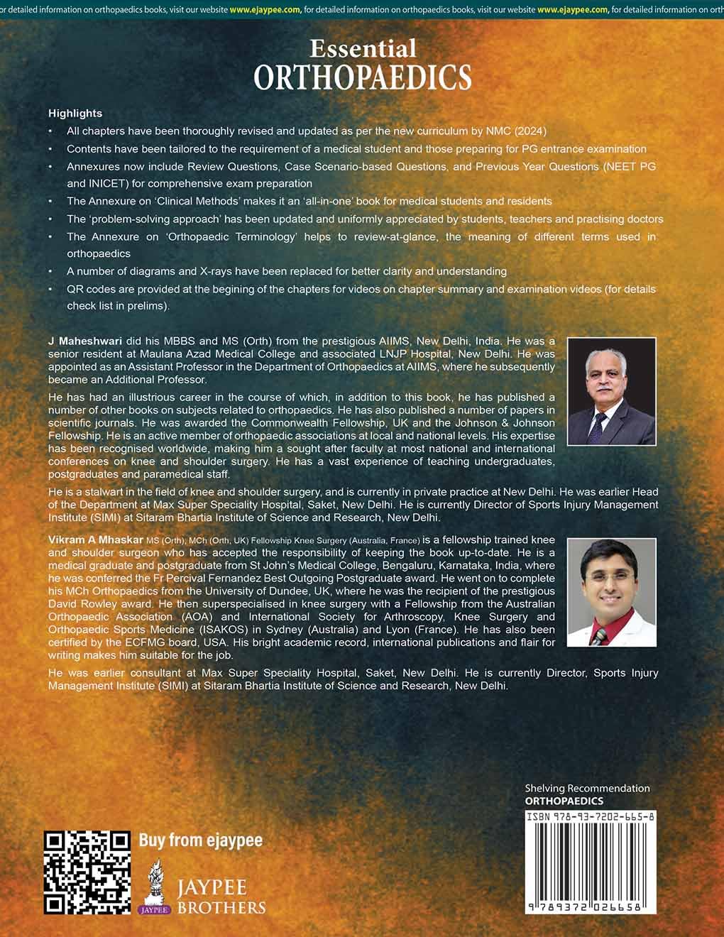 Essential Orthopaedics (Including Clinical Methods), 8/E for MBBS Students and PG Entrance Aspirants | UG Orthopedics Textbook with Clinical Methods, NEET PG and INI-CET PYQs, and Case Scenarios