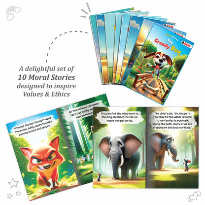 Set of 10 Moral Story Book for Kids with 100+ Activities Book, Short Illustrated Stories with 3D Animated Images, Story Book for Kids 3-5 Years