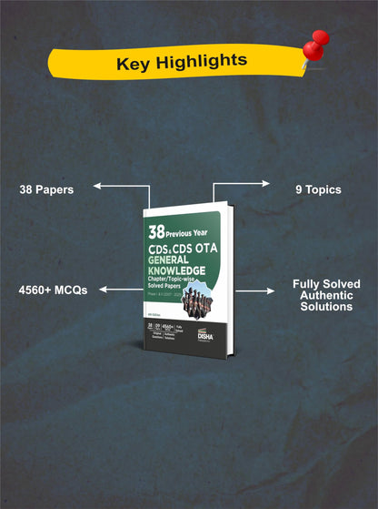 Disha 38 Previous Year CDS & CDS OTA General Knowledge Topic-wise Solved Papers Phase I & II (2007 - 2025) 6th Edition | Combined Defence Services PYQsQuestion Bank