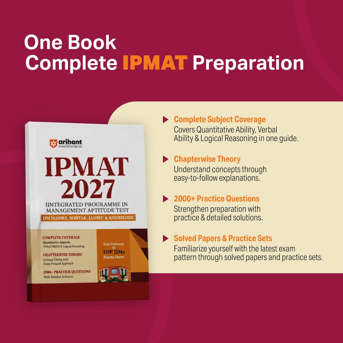 Arihant IPMAT 2027 | Complete Preparation Guide for IIM Indore, Rohtak, Jammu & Kozhikode | Chapterwise Theory & 2000+ Practice Questions with Detailed Solutions and Latest Solved Paper
