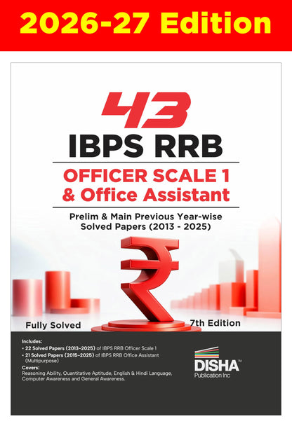 Disha 43 IBPS RRB Officer Scale 1 & Office Assistant Prelim & Main Previous Year-wise Solved Papers (2013 - 2025) 7th Edition | PYQs