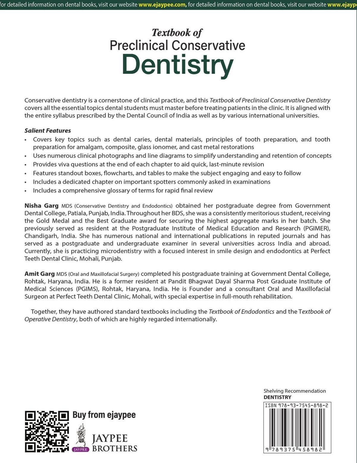 Textbook of Preclinical Conservative Dentistry, 4/E for 2nd Year BDS Students | Dental Caries, Materials, Cast Metal, Amalgam and Composite Restorations | Viva Questions and Glossary