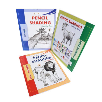 Inikao's Pencil Shading Adventures for Kids: Beginner's Guide Collection | Animals, Fruits, Nature | 4-Book Set (Step by Step Activity Book on Draw and Colouring)